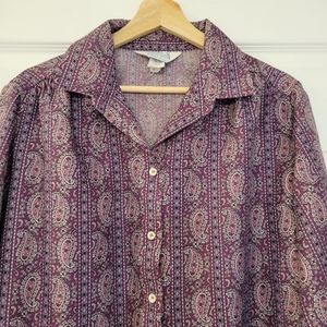 Vintage 70s Cape Cod Match Mates Floral Purple Print Blouse, vintage Size 16